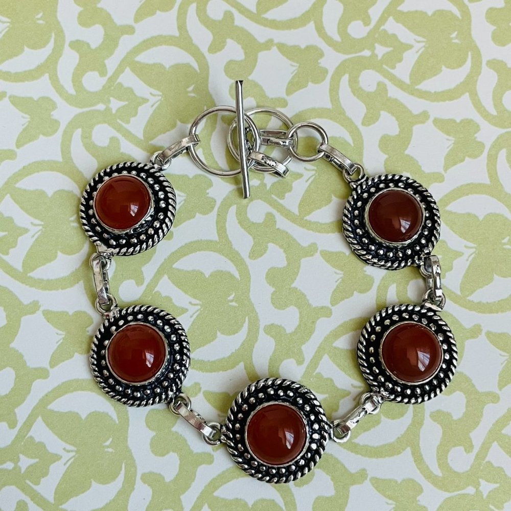 Carnelian Gemstone Boho 925 Sterling Silver Plated Artisan Bracelet 7 ½” NEW